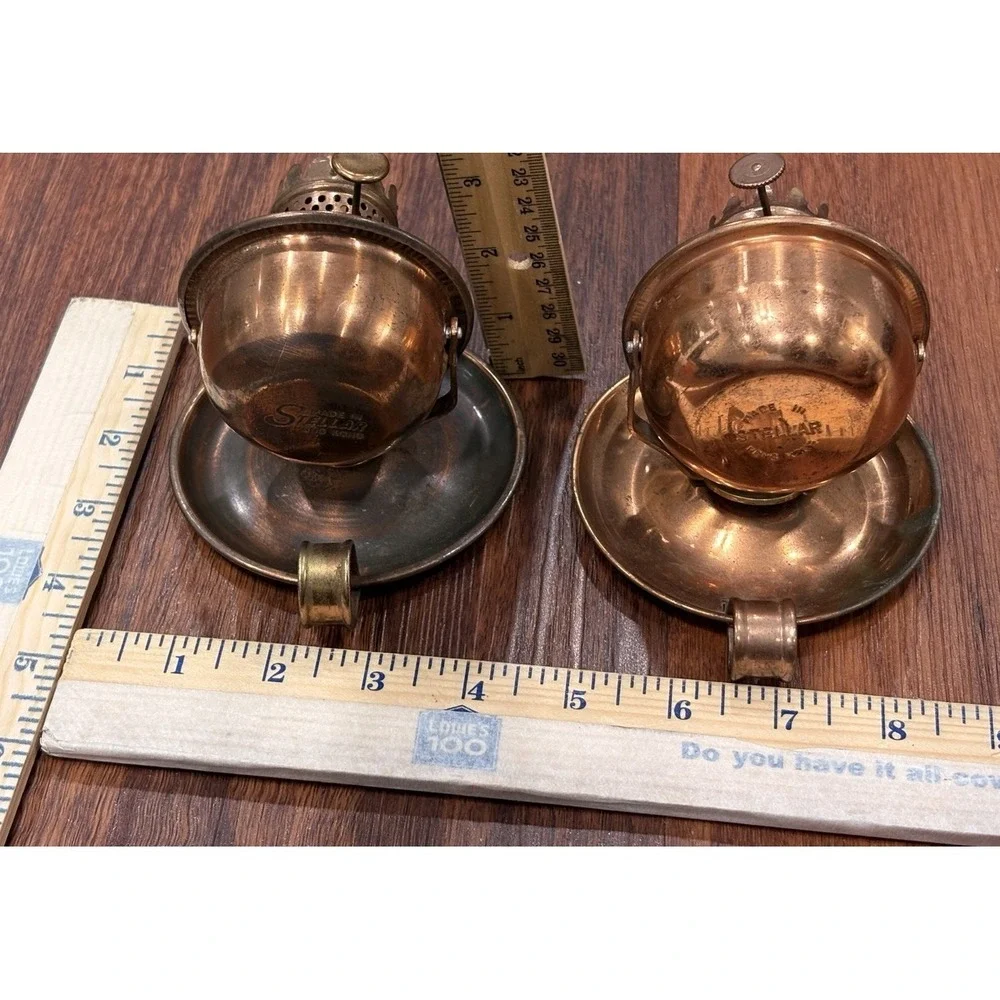 Vintage Stellar Kerosene Oil Copper Wick Lamp Walking Light Hong Kong 2Set READ!